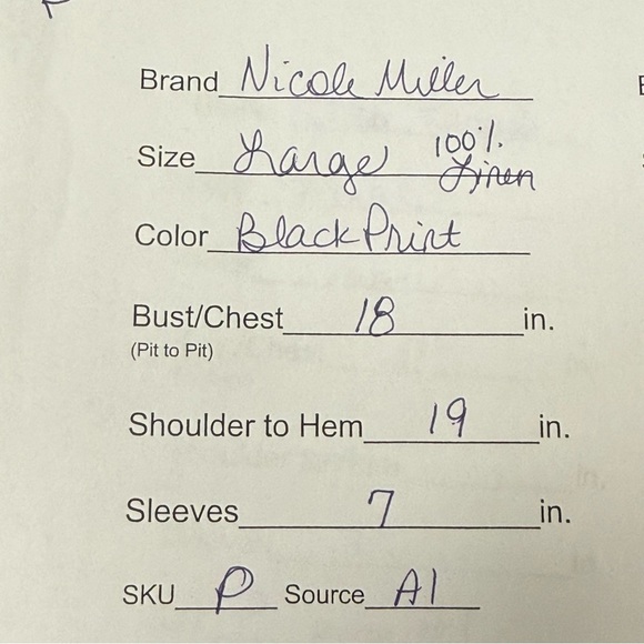 Nicole Miller Linen Top Black White Print V Neck Blouse Lightweight Size L - Picture 10 of 10